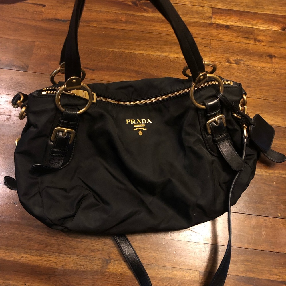 Prada Black & Gold Nylon Purse